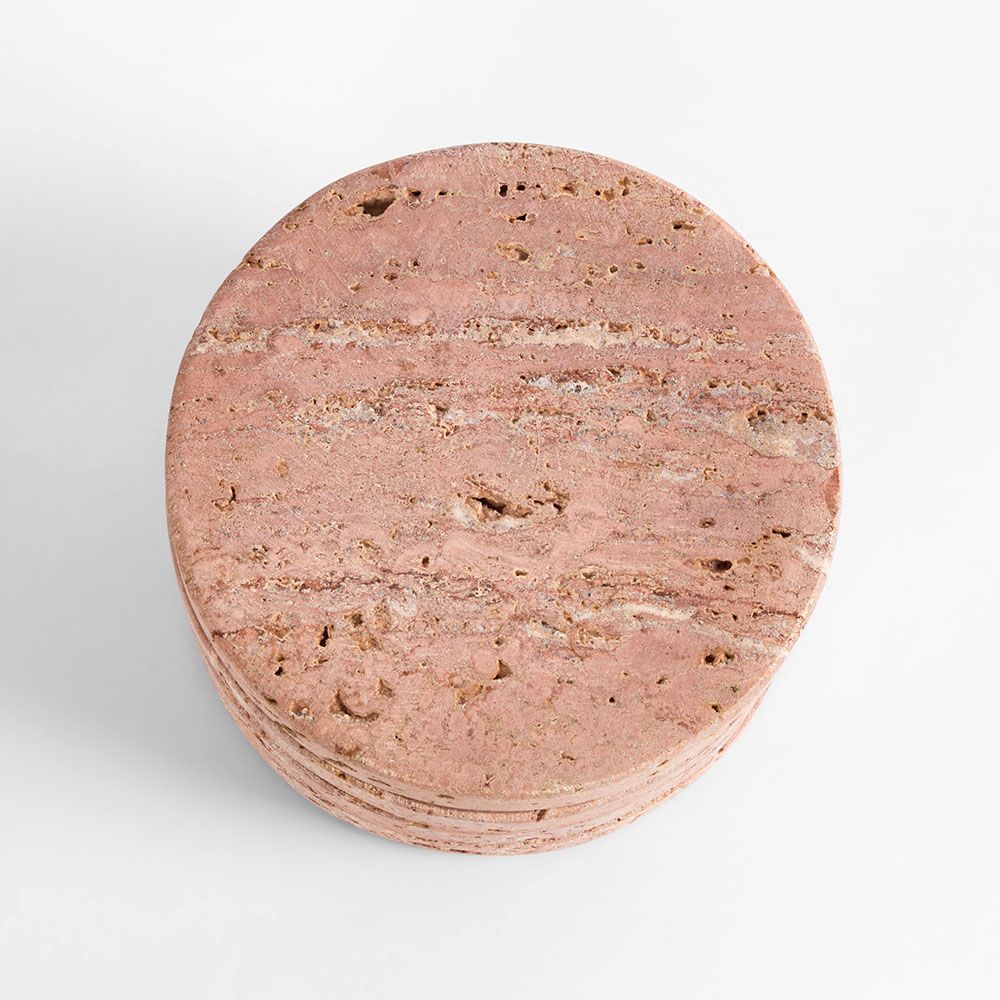 Graze Travertine Coaster Set 4 Round Rust