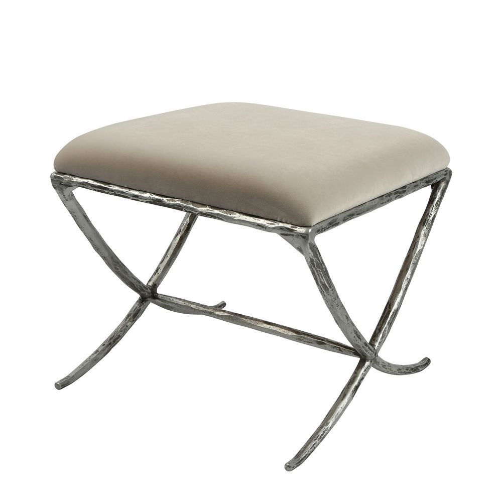 Aries Upholstered Stool Pewter In Silver Velvet