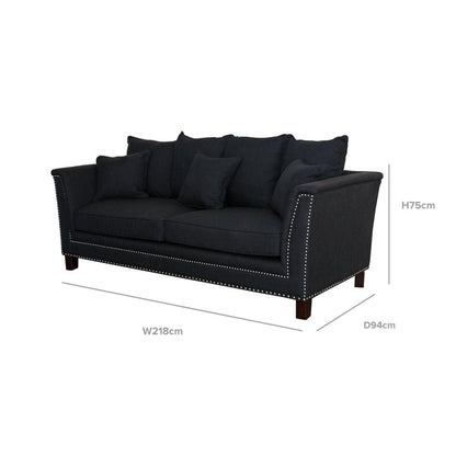 Manhattan 3 Seat Sofa Charcoal W/Silver Studs