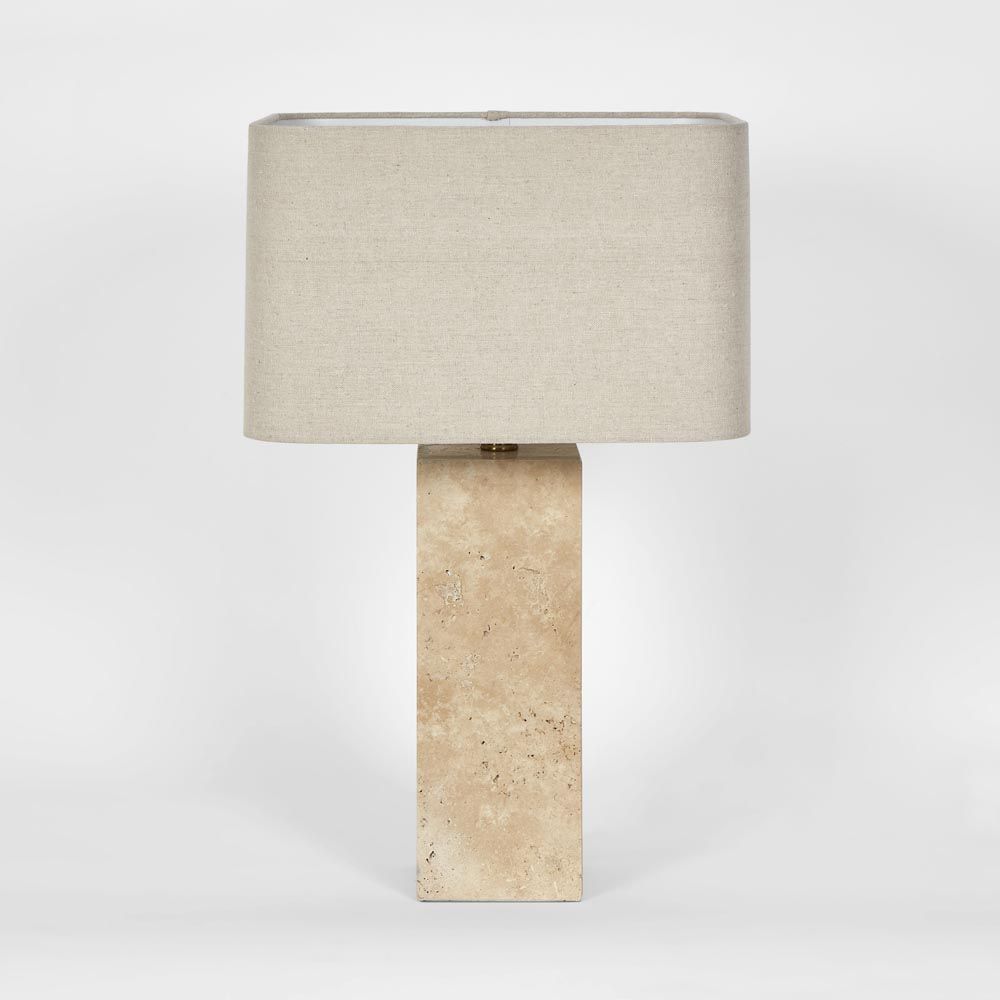 Imperial Travertine Table Lamp With Natural Linen Shade