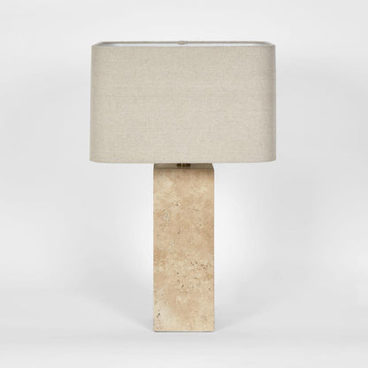 Imperial Travertine Table Lamp With Natural Linen Shade