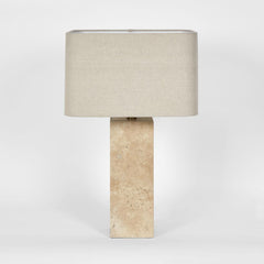 Imperial Travertine Table Lamp With Natural Linen Shade