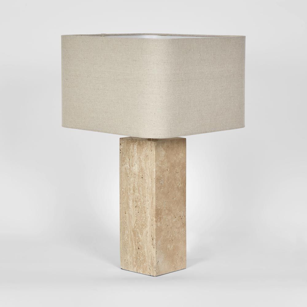 Imperial Travertine Table Lamp With Natural Linen Shade