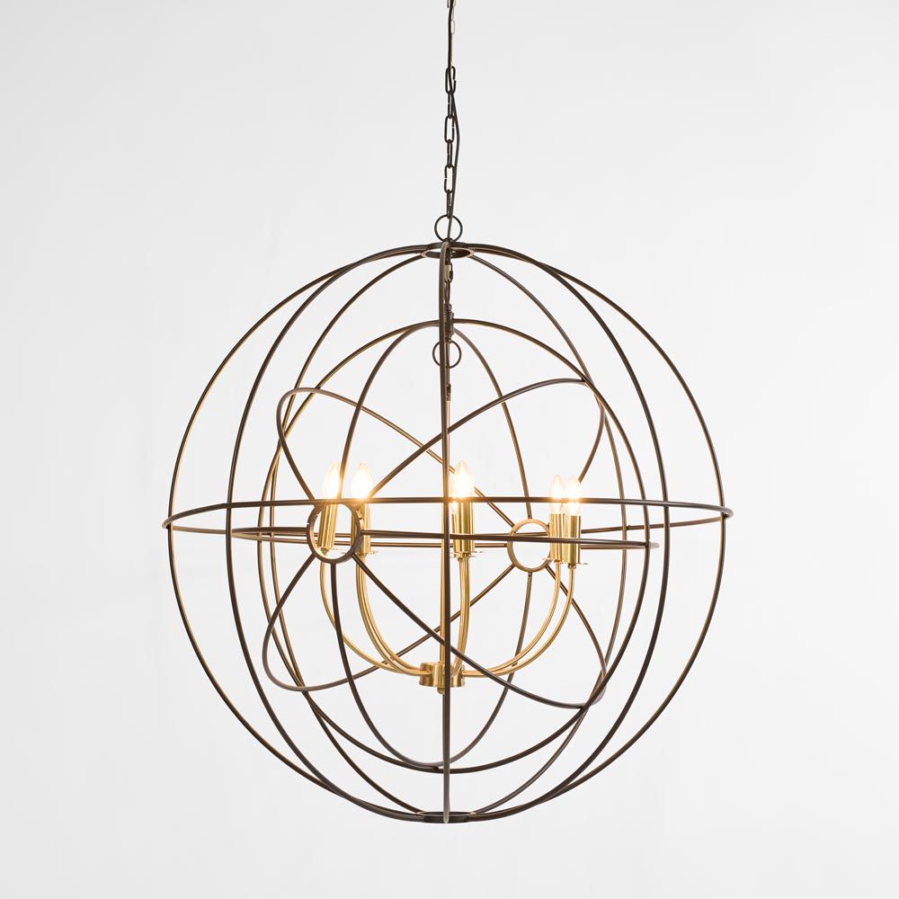 Large Black & Brass Iron Orb Pendant