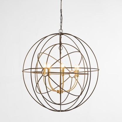 Large Black & Brass Iron Orb Pendant