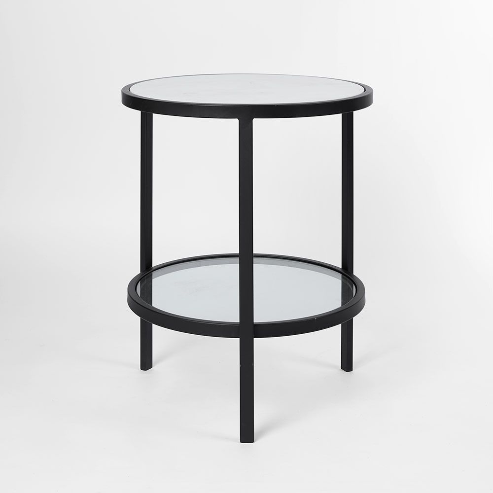 Palladium Black Iron Marble & Glass Side Table