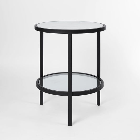 Palladium Black Iron Marble & Glass Side Table
