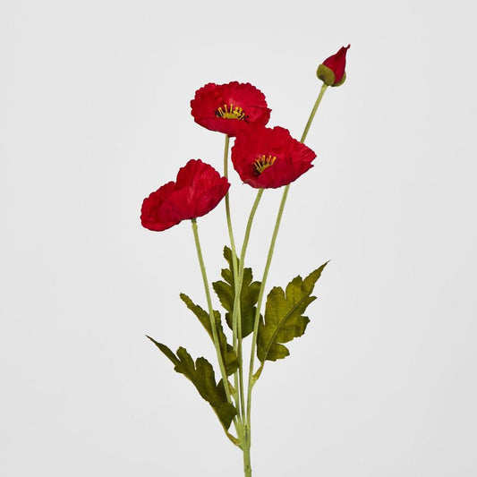 Red Poppy Spray 3 Flowers 1 Bud