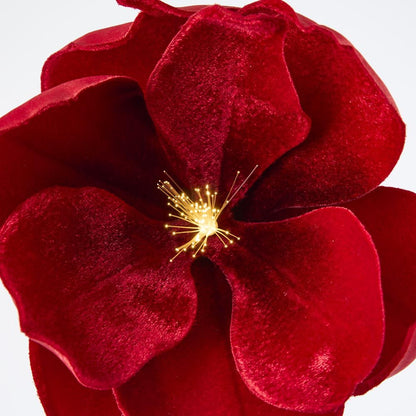 Luxe Velvet Magnolia Clip On W. Light Up Stamen Red