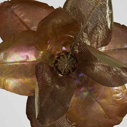 Luxe Metallic Clip On Magnolia Flower Old Gold