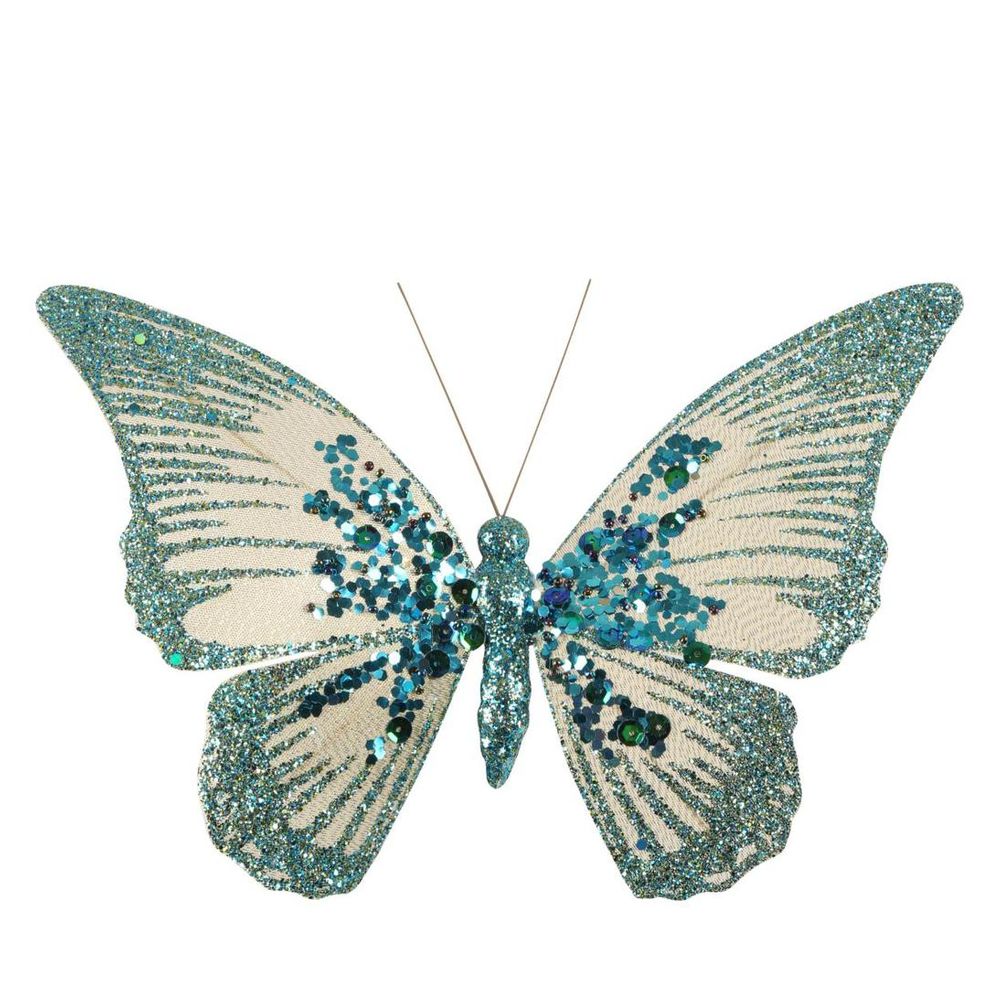 Amora Clip On Butterfly Peacock Blue
