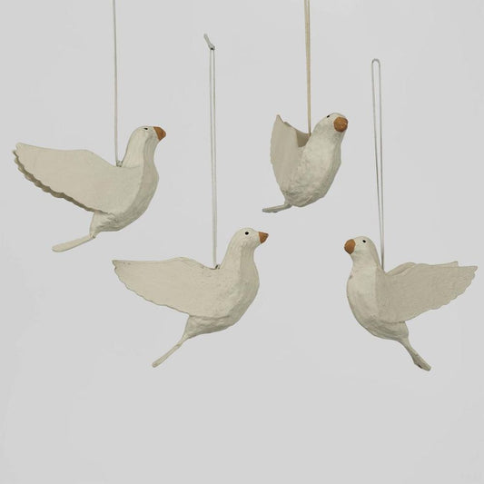 Mache Bird Of Peace Hanging Ornament (Set Of 4)