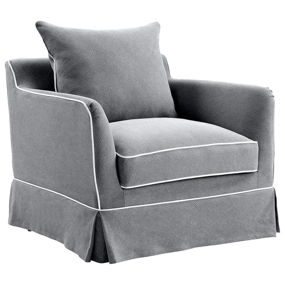 Noosa Hamptons Armchair Grey W/White Piping