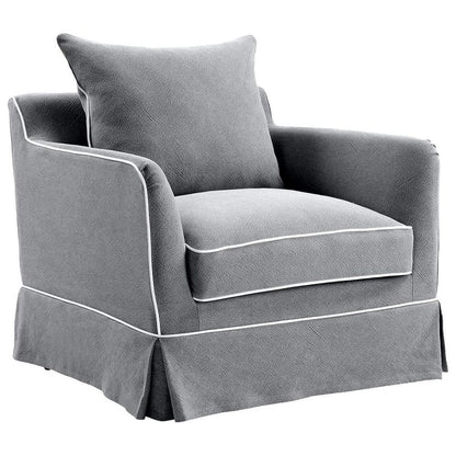 Noosa Hamptons Armchair Grey W/White Piping