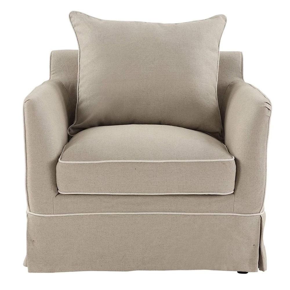 Noosa Hamptons Armchair Natural W/White Piping