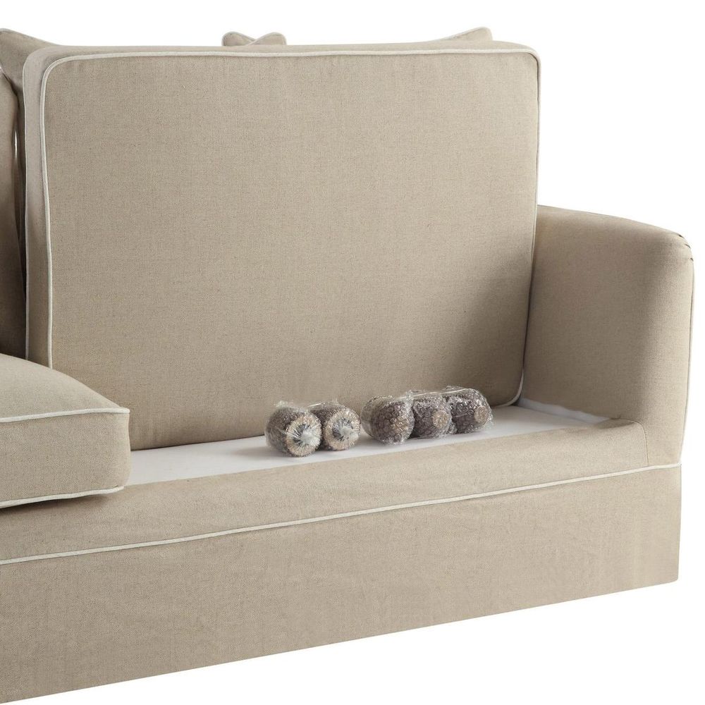Noosa Hamptons 3 Seat Queen Sofa Bed Natural W/White Piping
