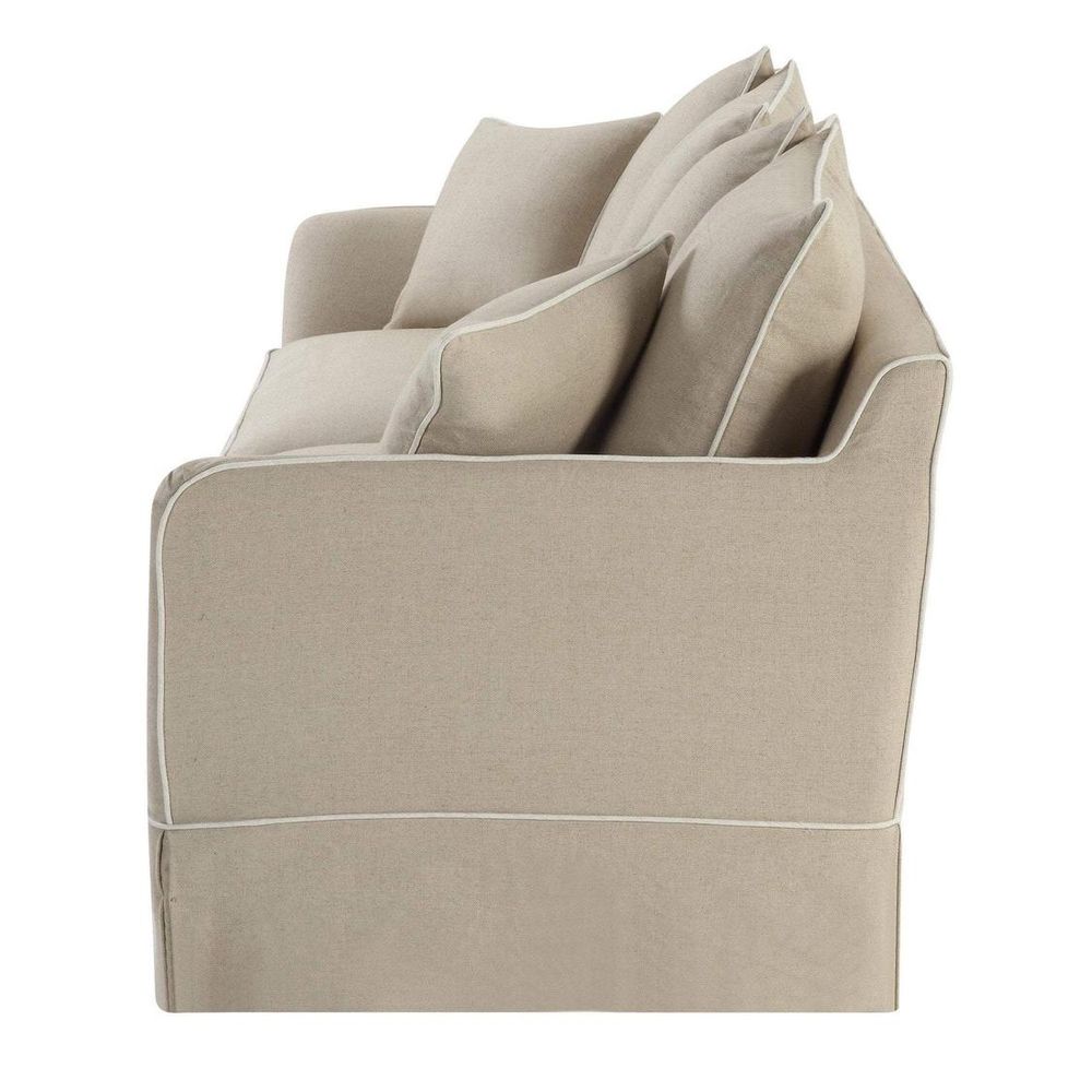 Noosa Hamptons 3 Seat Queen Sofa Bed Natural W/White Piping