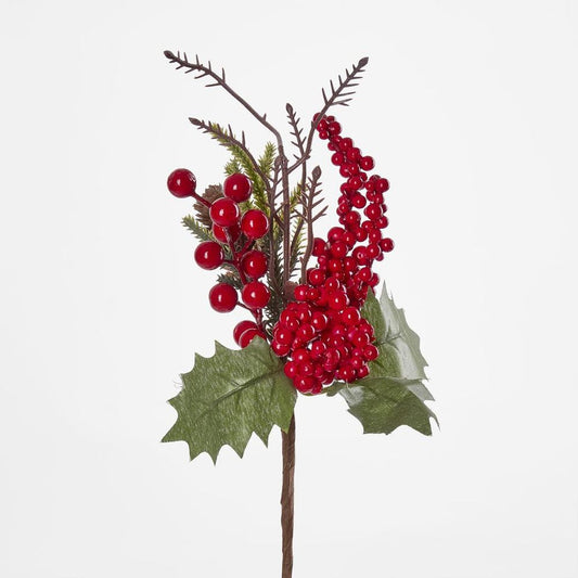 Christmas Holly And Red Berry Pick 32Cm