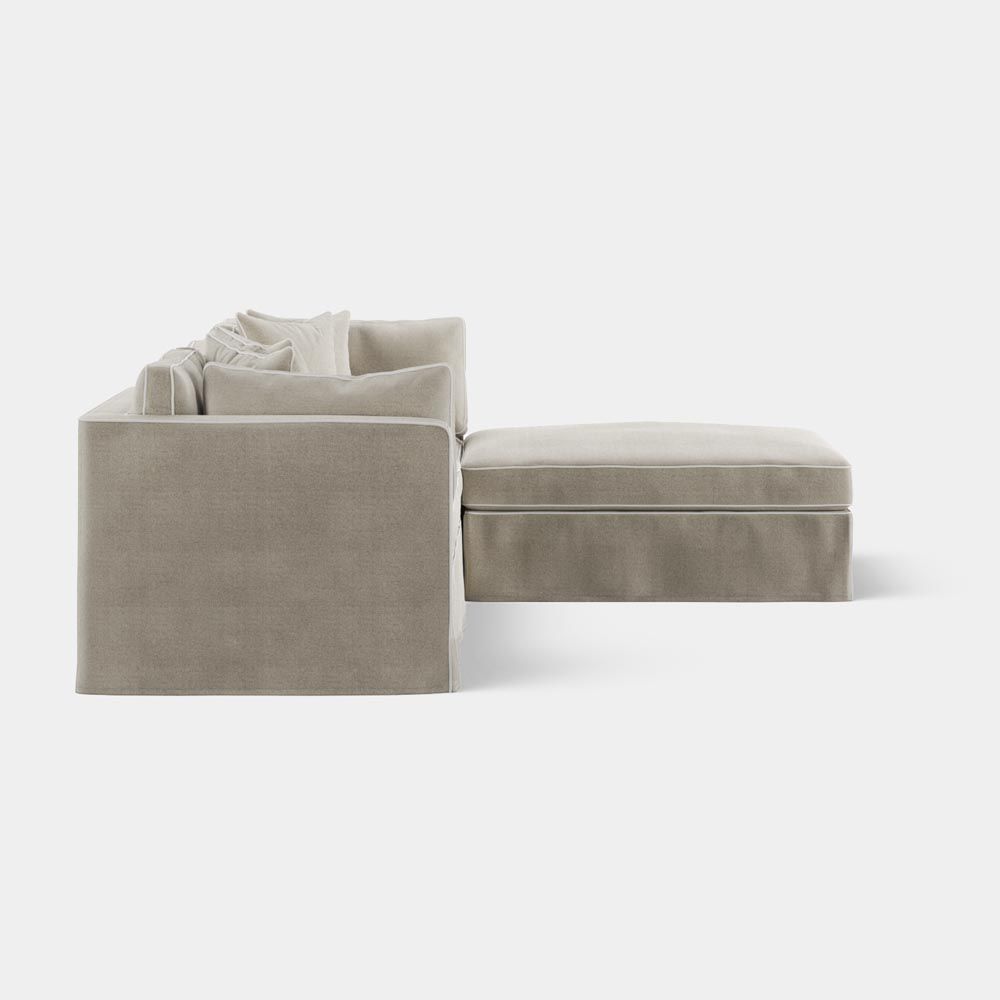 Marbella Modular 4 Seater Reversible Ottoman Chaise Sofa Natural W/White Piping