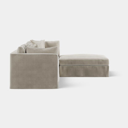 Marbella Modular 4 Seater Reversible Ottoman Chaise Sofa Natural W/White Piping