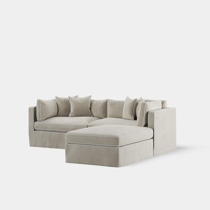 Marbella Modular 4 Seater Reversible Ottoman Chaise Sofa Natural W/White Piping