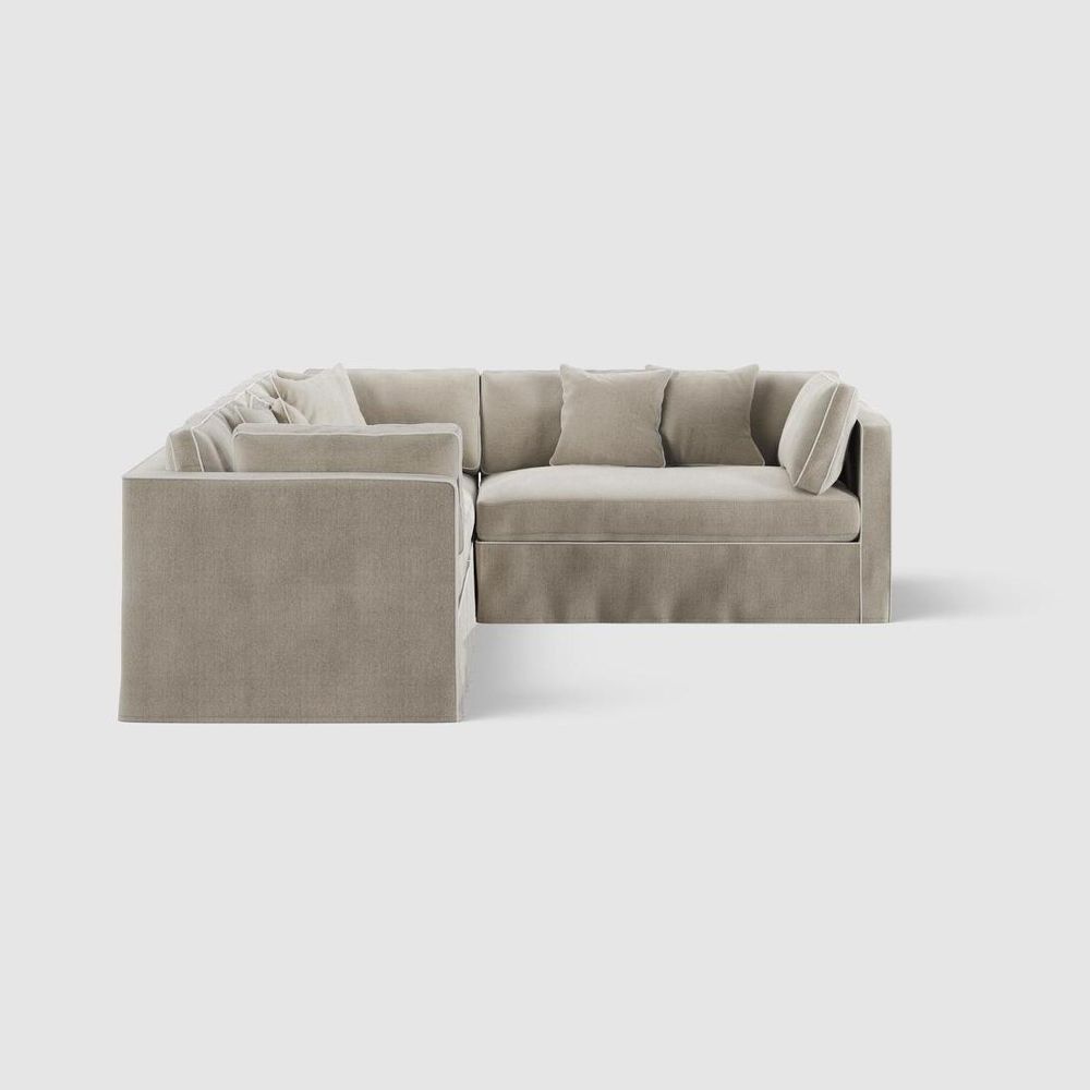 Marbella Modular Sofa Natural With White Piping - Right Facing