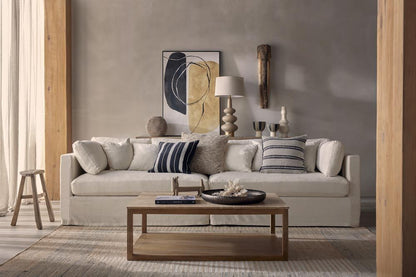 Marbella 4 Seat Sofa Natural With White Piping