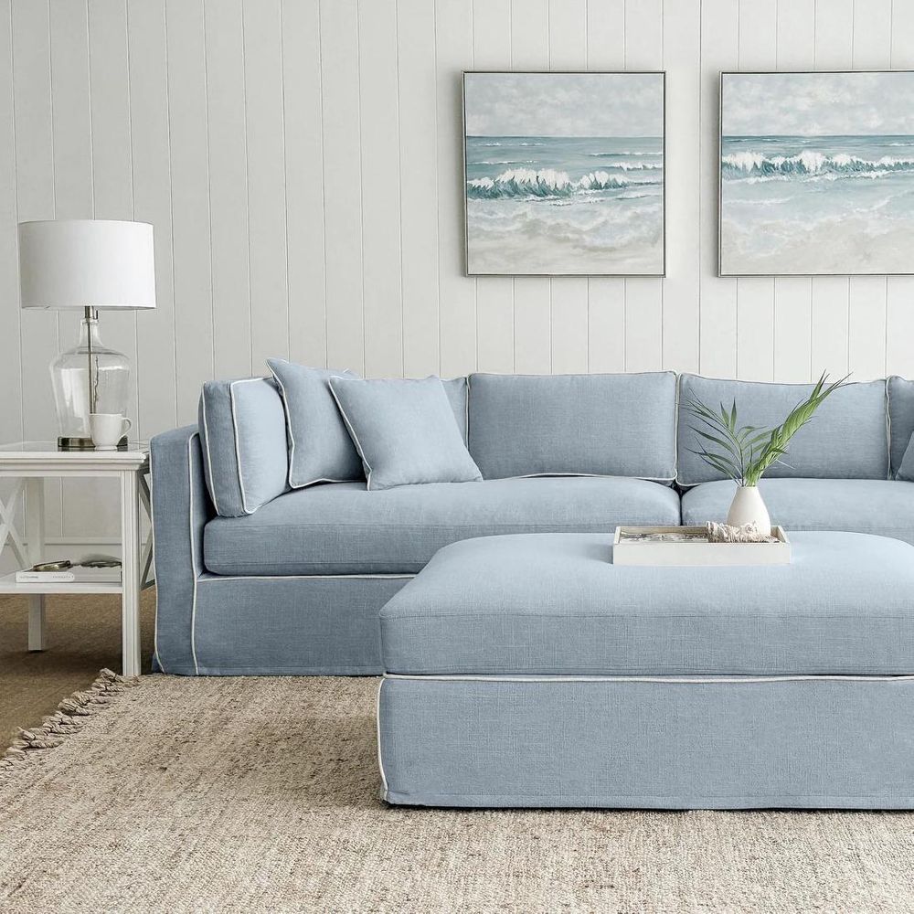 Marbella Reversible Chaise Sofa Beach W/White Piping