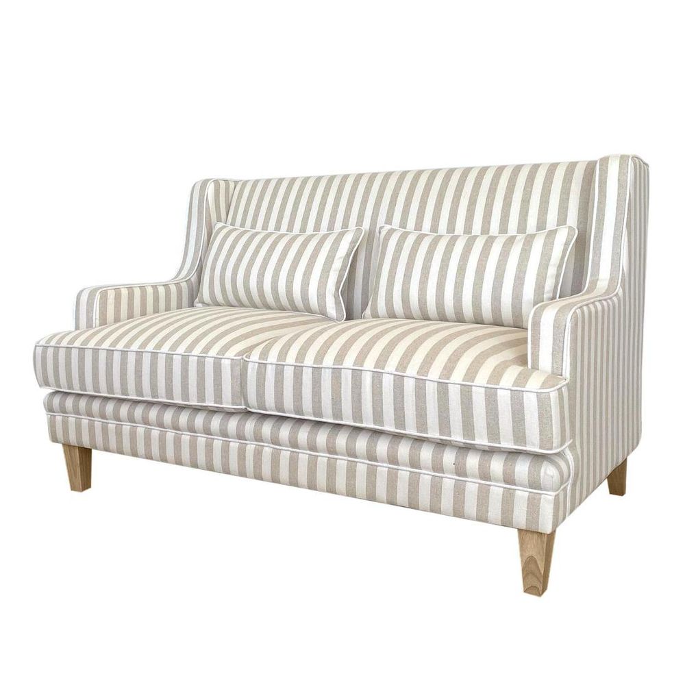 Bondi Hamptons 2 Seat Sofa Natural Stripe W/White Piping