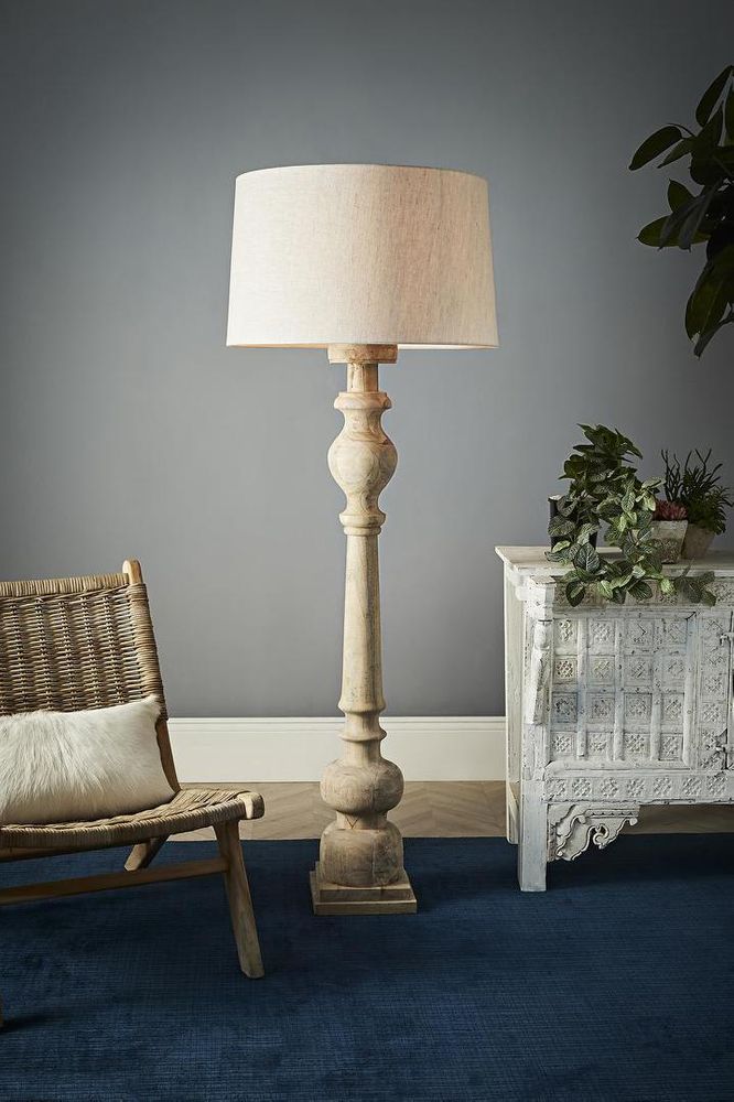 Rook Large - Natural - Turned Wood Pillar Floor Lamp