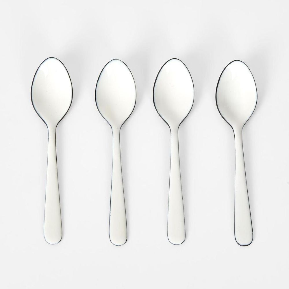 White Enamel Spoons Set Of 4