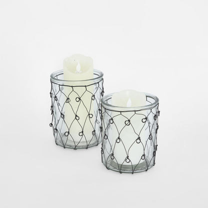 Wire Covered Candle Holder S/2