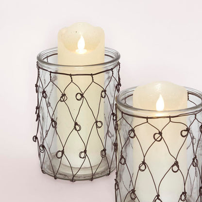 Wire Covered Candle Holder S/2