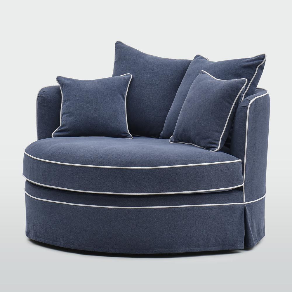 Noosa Hamptons Snuggle Chair Navy With White Piping - Slip Cover Only
