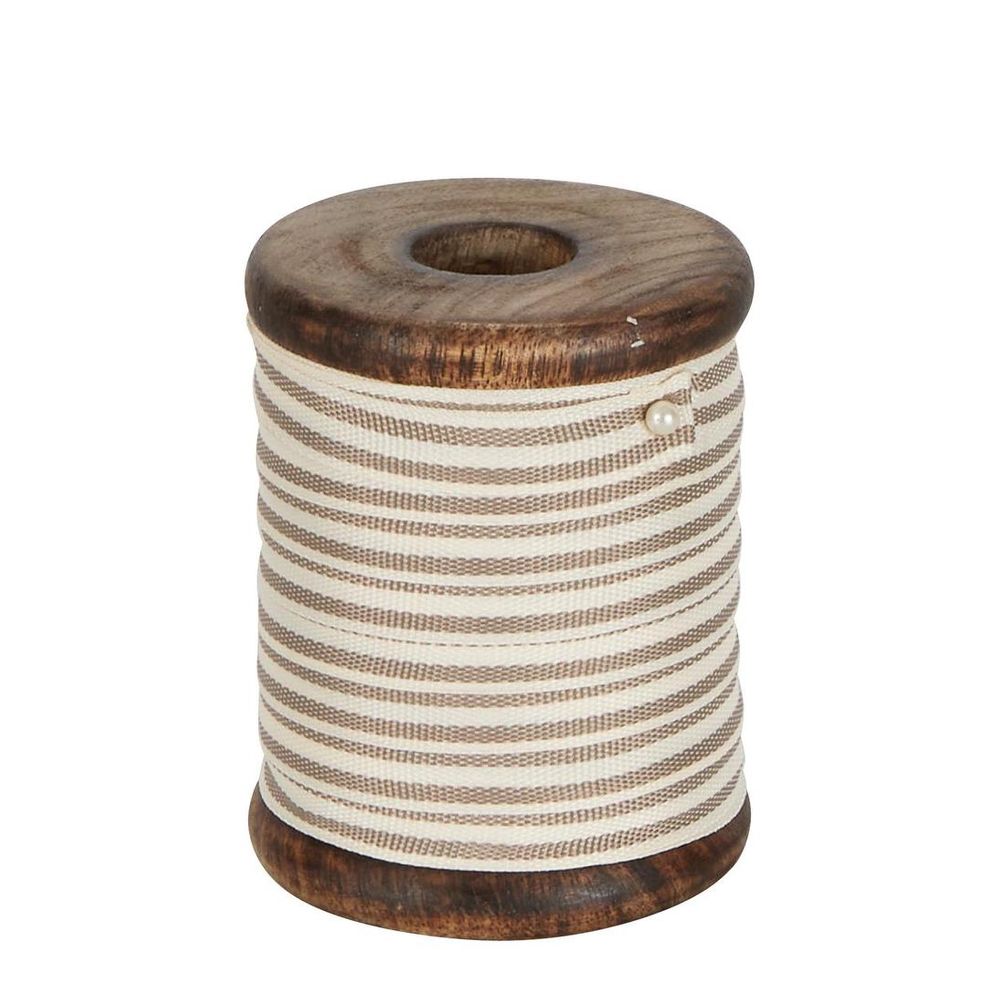 Grey Stripe Grosgrain Ribbon On Wooden Spool 10M