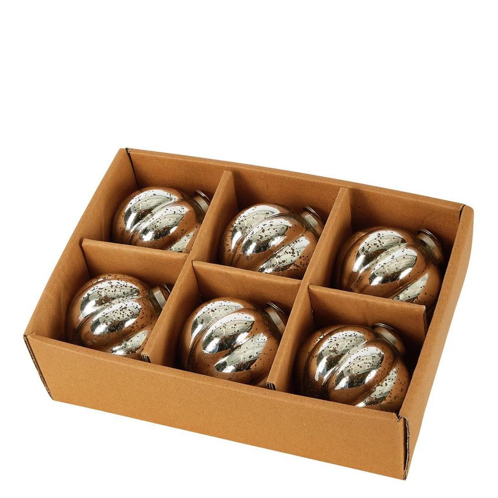 Pumpkin Glass Baubles Box Of 6 Silver