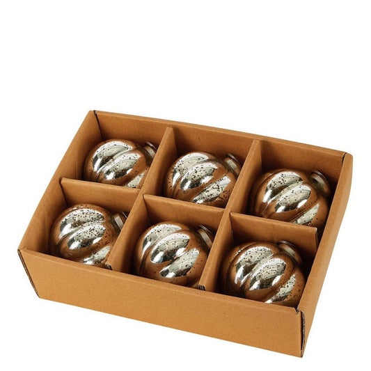 Pumpkin Glass Baubles Box Of 6 Silver