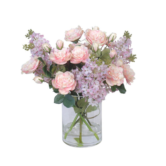 Lilac Mix In Glass Vase Pink