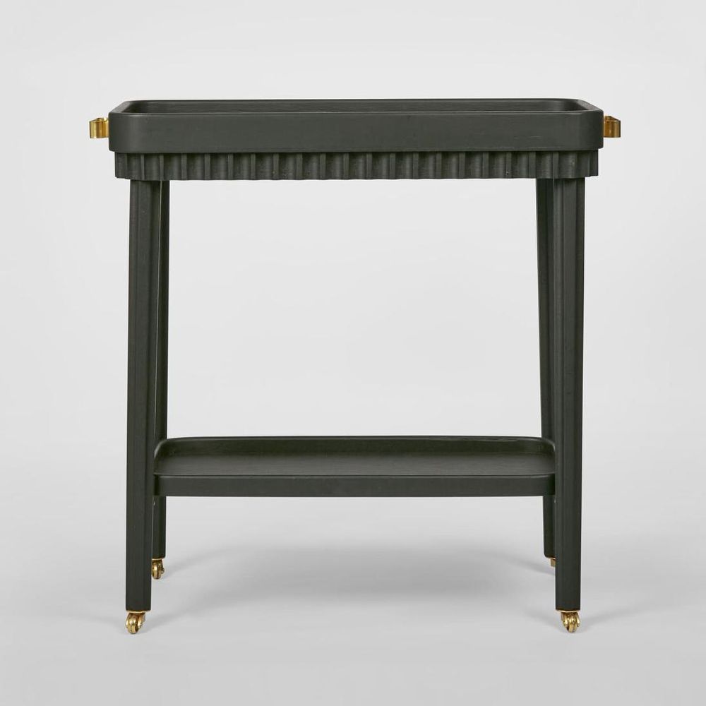 Royce Fluted Oak Bar Cart Black