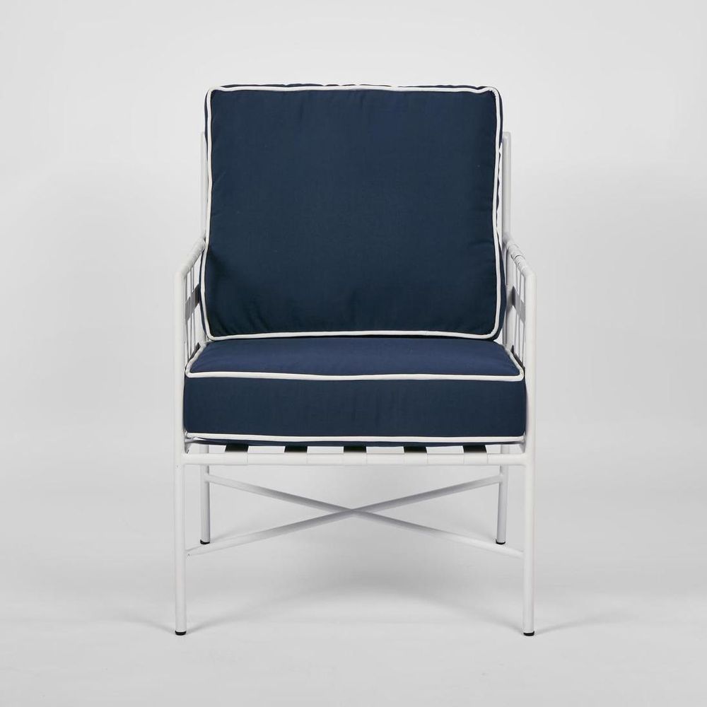 Sheffield Iron Lounge Chair White/Navy -Outdoor