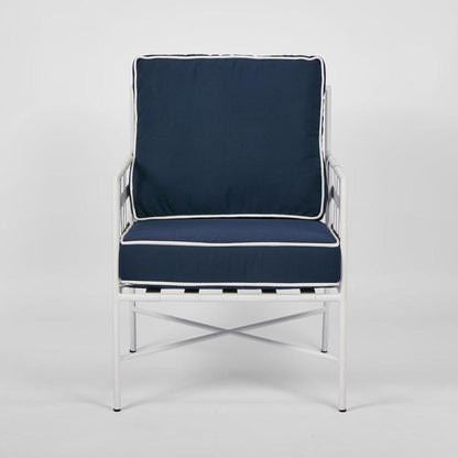 Sheffield Iron Lounge Chair White/Navy -Outdoor