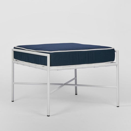 Sheffield Iron Ottoman White/Navy -Outdoor