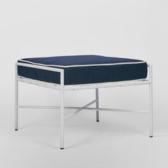 Sheffield Iron Ottoman White/Navy -Outdoor
