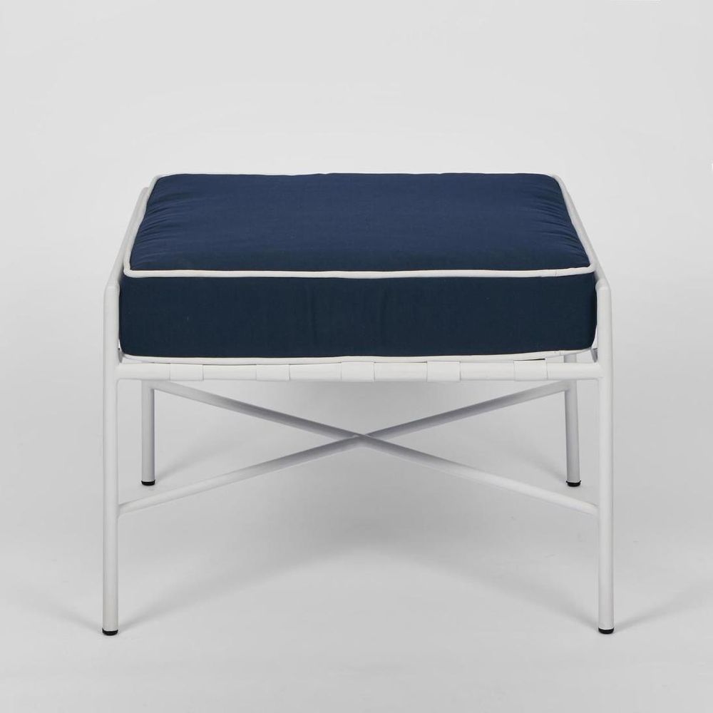 Sheffield Iron Ottoman White/Navy -Outdoor