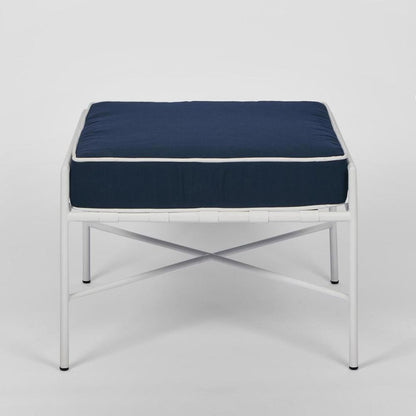 Sheffield Iron Ottoman White/Navy -Outdoor