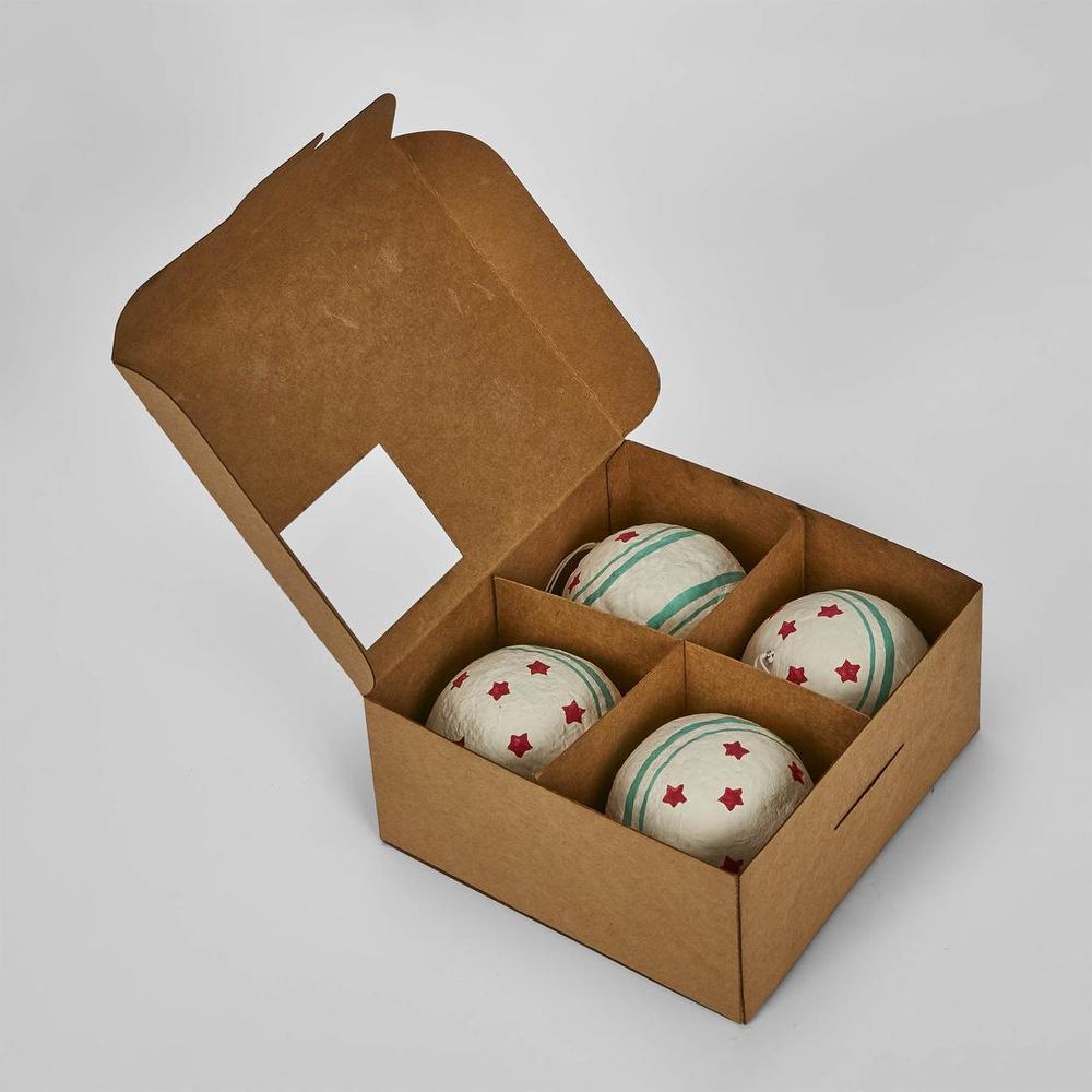 Mache Hanging Ball Ornament Red (Set Of 4)