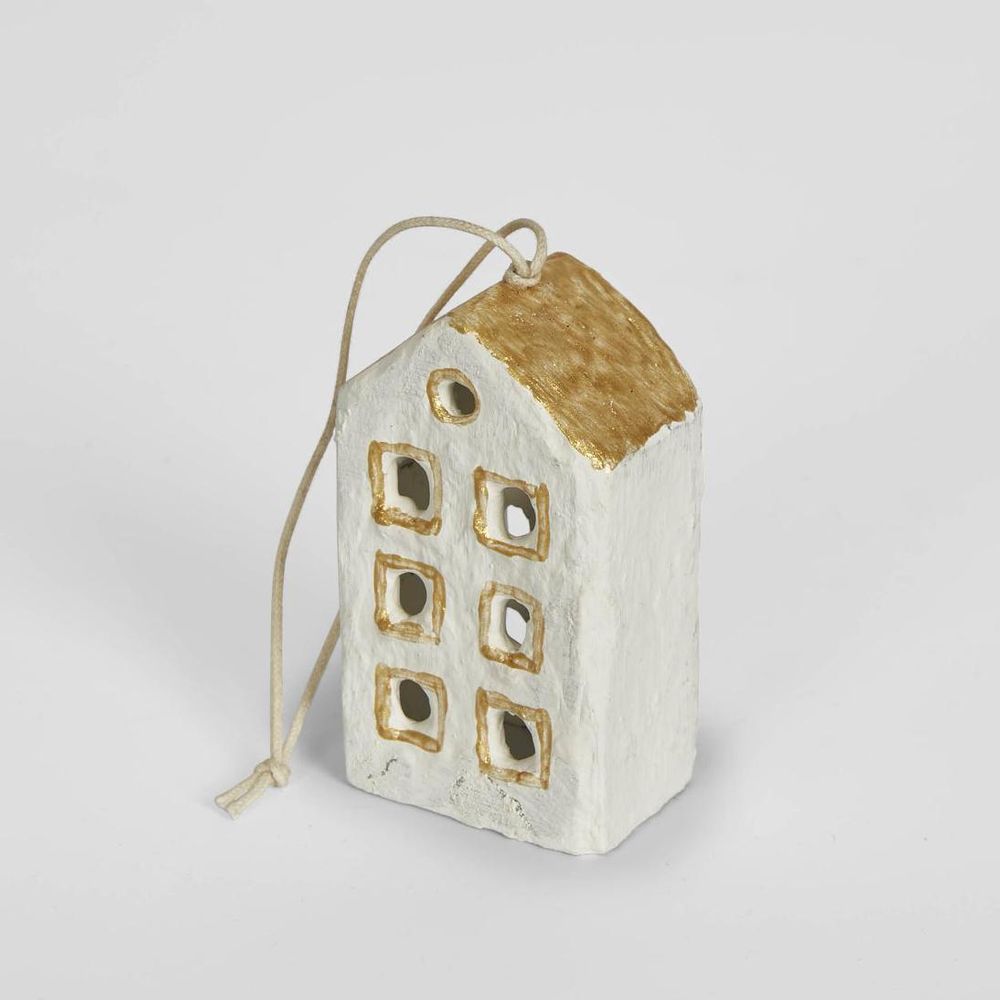 Mache House Hanging Ornament (Set Of 4)