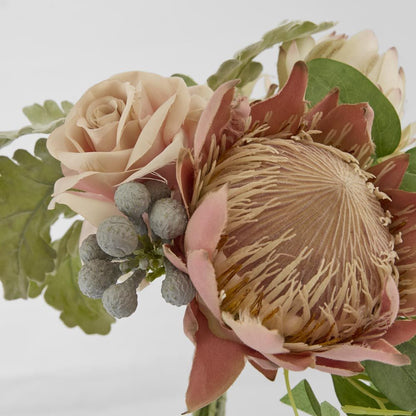 Protea Rose Dusty Miller Mix Bouquet 40Cm Pink