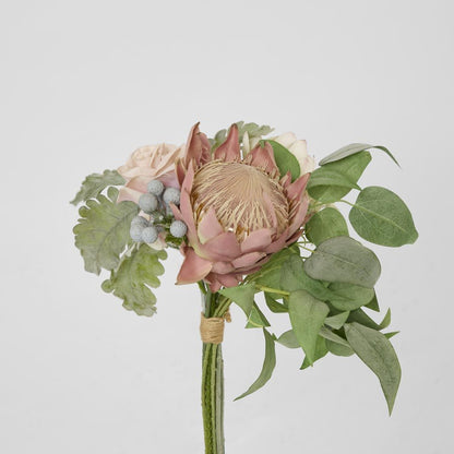 Protea Rose Dusty Miller Mix Bouquet 40Cm Pink