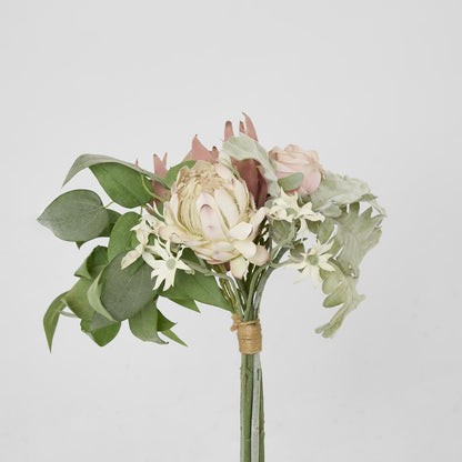 Protea Rose Dusty Miller Mix Bouquet 40Cm Pink